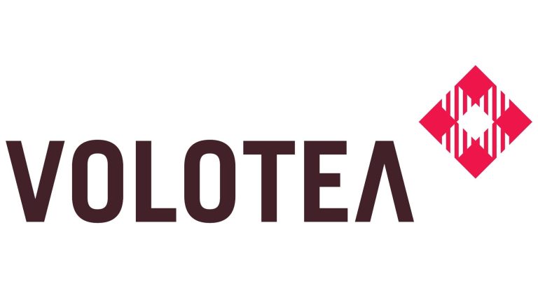 Volotea Logo de Volotea avec un motif en forme de diamant rose et un nom en brun.
