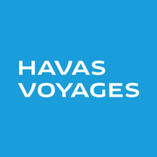 Havas voyages Logo de Havas Voyages sur fond bleu.