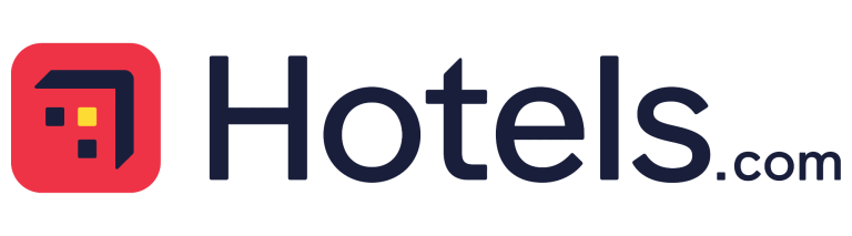 Hôtels.com Logo de Hotels.com avec un design simple et des couleurs vives.