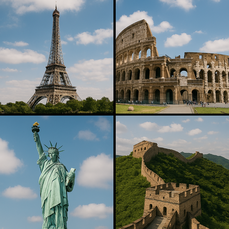 Visites / expériences Eiffel Tower, Colisée, Statue de la Liberté, Grande Muraille de Chine.